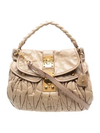 Pre-owned Miu Miu Leather Coffer In Neutral