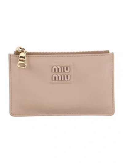 Pre-owned Miu Miu Leather Coin Pouch In Neutral