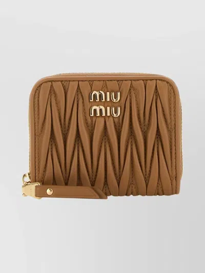 Miu Miu Leather Coin Purse And Wrist Strap In Brown