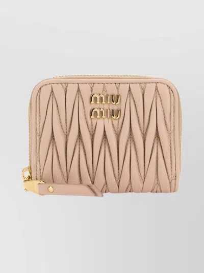 Miu Miu Leather Coin Purse Featuring Quilted Design In Neutral