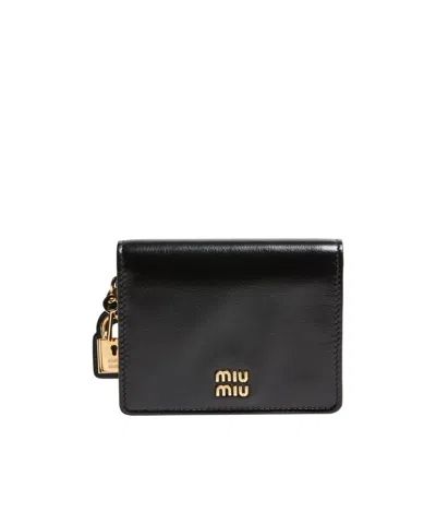Miu Miu Leather Coin Purse With Padlock Details In Black