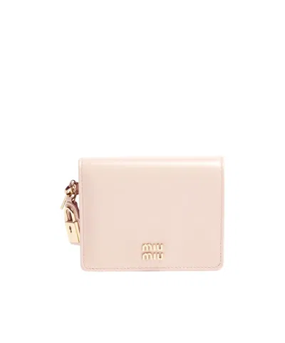 Miu Miu Leather Coin Purse With Padlock Details In Nude