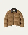 Miu Miu Leather-collar Corduroy Puffer Jacket In Burgundy