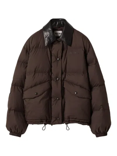 MIU MIU LEATHER-COLLAR PUFFER JACKET