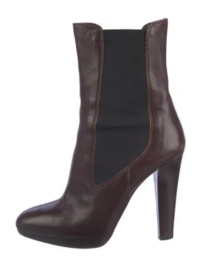 Pre-owned Miu Miu Leather Colorblock Pattern Chelsea Boots In Brown