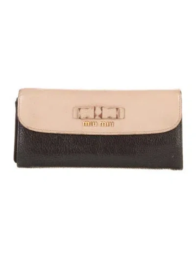 Pre-owned Miu Miu Leather Colorblock Pattern Continental Wallet In Black