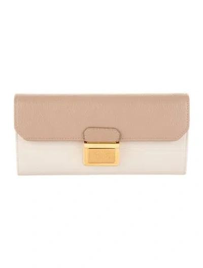 Pre-owned Miu Miu Leather Colorblock Pattern Continental Wallet In Neutral