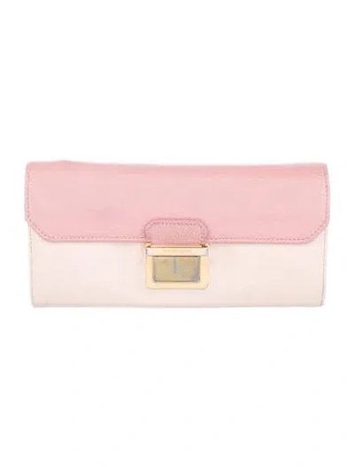 Pre-owned Miu Miu Leather Colorblock Pattern Continental Wallet In Pink