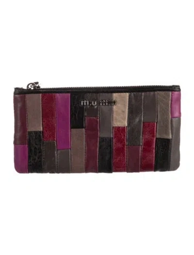 Pre-owned Miu Miu Leather Colorblock Pattern Continental Wallet In Purple