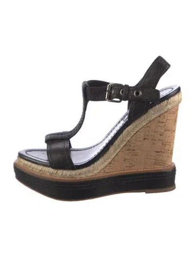 Pre-owned Miu Miu Leather Colorblock Pattern Espadrilles In Black