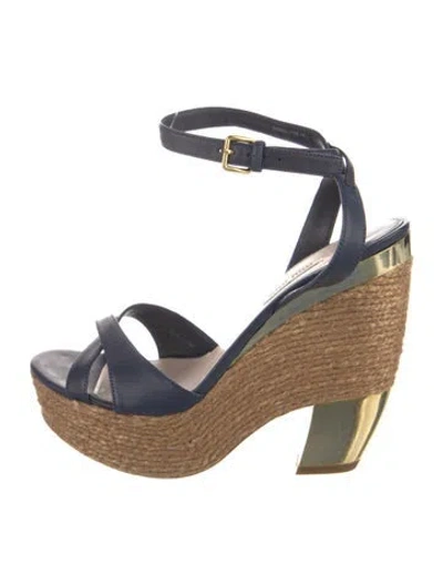 Pre-owned Miu Miu Leather Colorblock Pattern Espadrilles In Blue