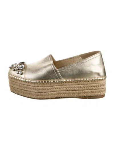 Pre-owned Miu Miu Leather Colorblock Pattern Espadrilles In Gold