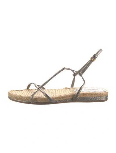 Pre-owned Miu Miu Leather Colorblock Pattern Espadrilles In Gold