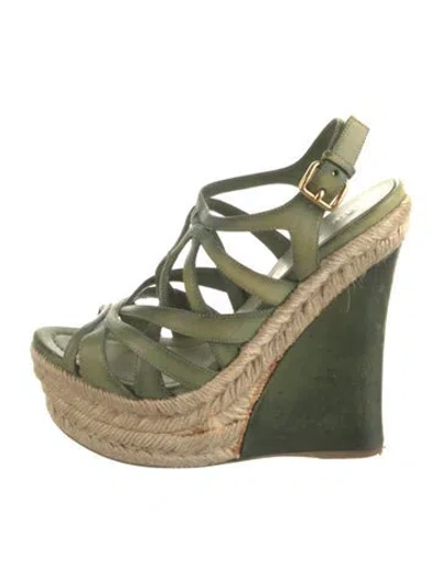 Pre-owned Miu Miu Leather Colorblock Pattern Espadrilles In Green