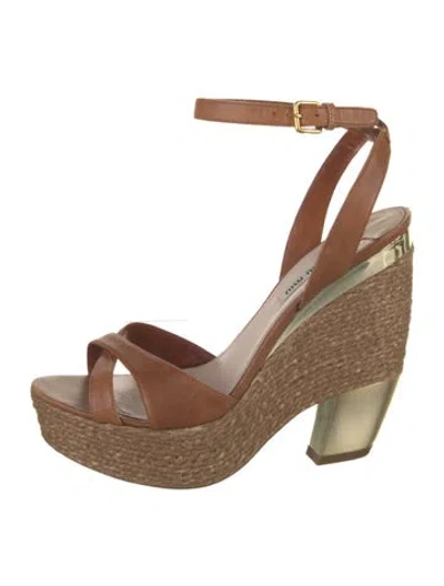 Pre-owned Miu Miu Leather Colorblock Pattern Espadrilles In Neutral