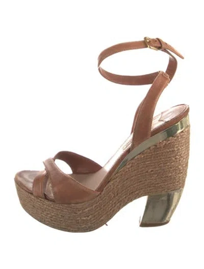 Pre-owned Miu Miu Leather Colorblock Pattern Espadrilles In Neutral