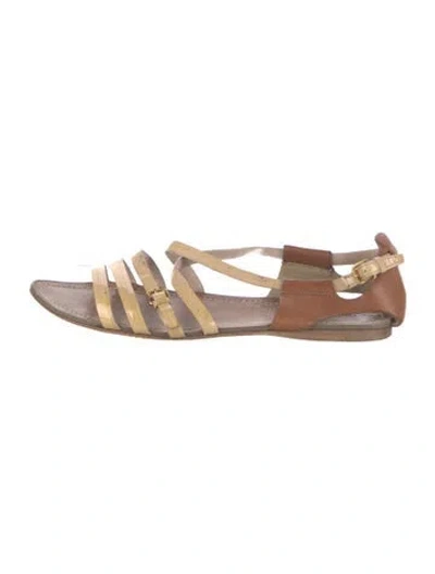 Pre-owned Miu Miu Leather Colorblock Pattern Gladiator Sandals In Brown