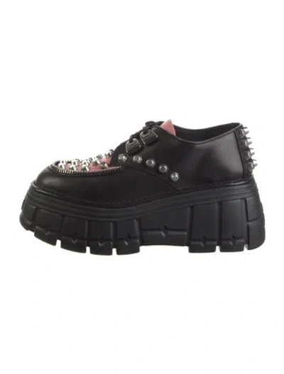 Pre-owned Miu Miu Leather Colorblock Pattern Loafer Sneakers In Black