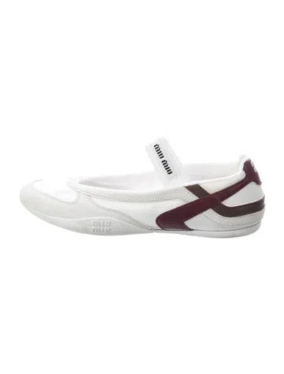Pre-owned Miu Miu Leather Colorblock Pattern Mary Jane Flats In Silver
