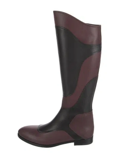 Pre-owned Miu Miu Leather Colorblock Pattern Riding Boots In Burgundy