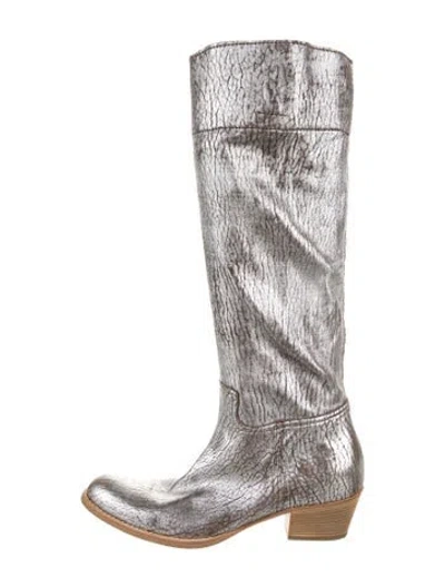 Pre-owned Miu Miu Leather Colorblock Pattern Riding Boots In Silver