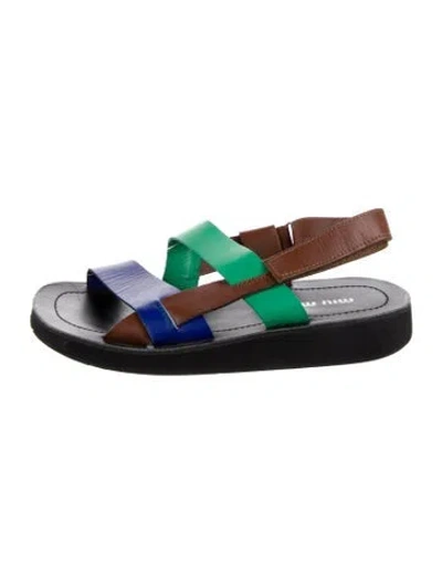 Pre-owned Miu Miu Leather Colorblock Pattern Sandals In Green