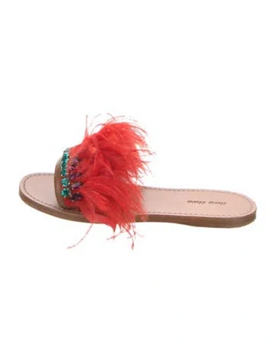 Pre-owned Miu Miu Leather Colorblock Pattern Slides In Red