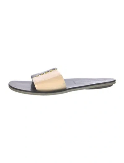 Pre-owned Miu Miu Leather Colorblock Pattern Slides In White