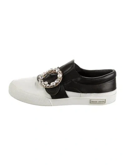 Pre-owned Miu Miu Leather Colorblock Pattern Sneakers In Black