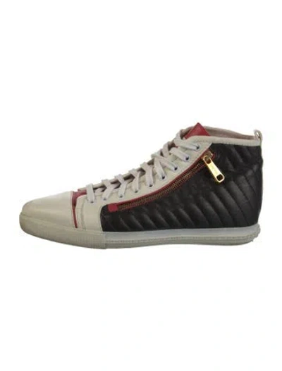 Pre-owned Miu Miu Leather Colorblock Pattern Sneakers In Black