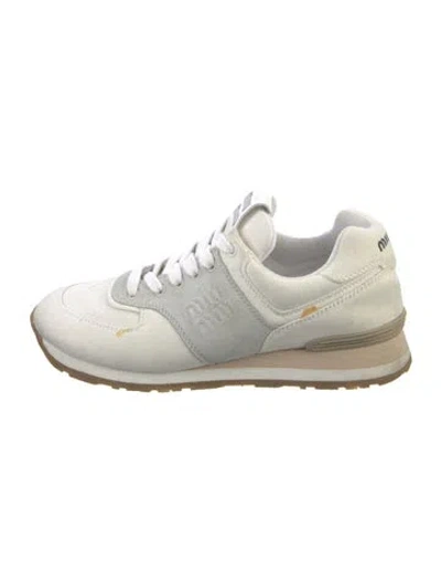 Pre-owned Miu Miu Leather Colorblock Pattern Sneakers In White