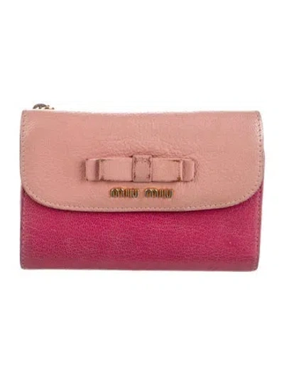 Pre-owned Miu Miu Leather Colorblock Pattern Wallet In Purple