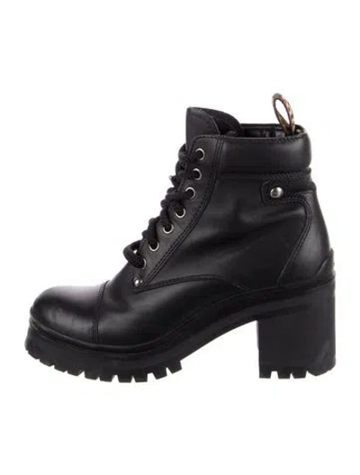 Pre-owned Miu Miu Leather Combat Boots In Black