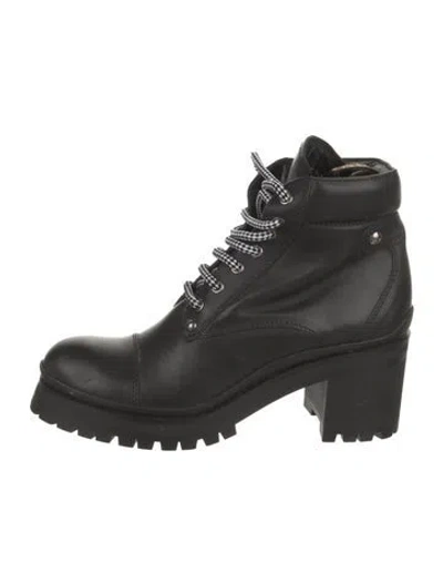 Pre-owned Miu Miu Leather Combat Boots In Black