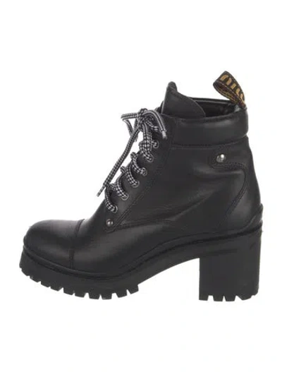 Pre-owned Miu Miu Leather Combat Boots In Black