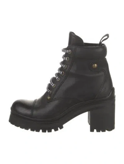 Pre-owned Miu Miu Leather Combat Boots In Black