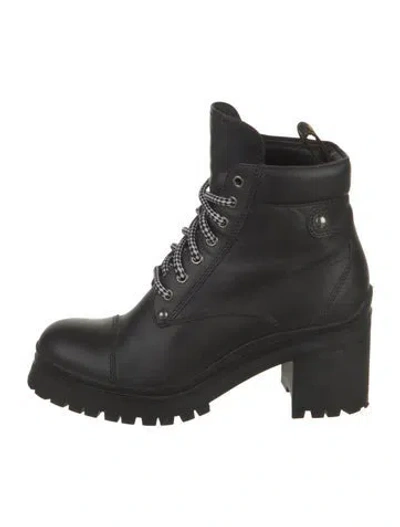 Pre-owned Miu Miu Leather Combat Boots In Black