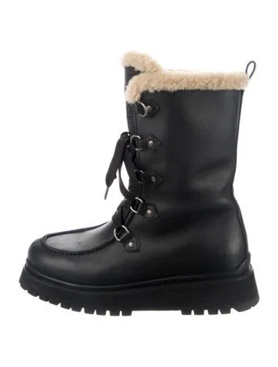 Pre-owned Miu Miu Leather Combat Boots In Black