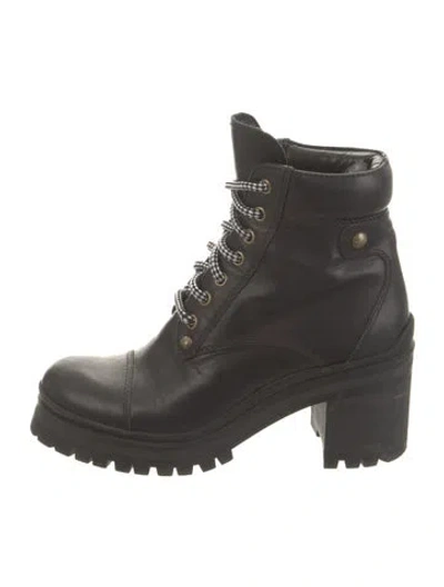 Pre-owned Miu Miu Leather Combat Boots In Black