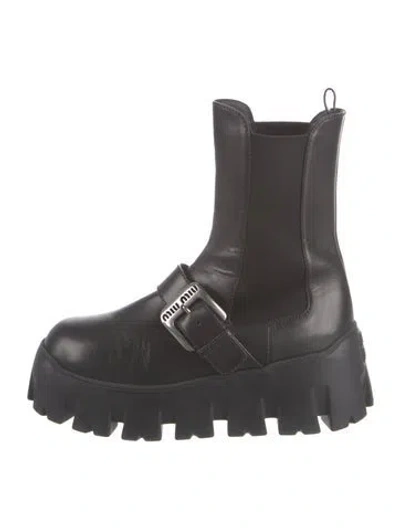 Pre-owned Miu Miu Leather Combat Boots In Black