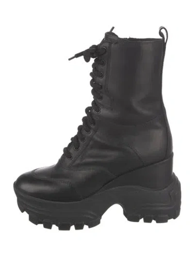 Pre-owned Miu Miu Leather Combat Boots In Black