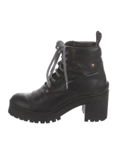 Pre-owned Miu Miu Leather Combat Boots In Black