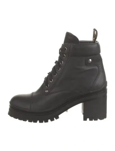 Pre-owned Miu Miu Leather Combat Boots In Black