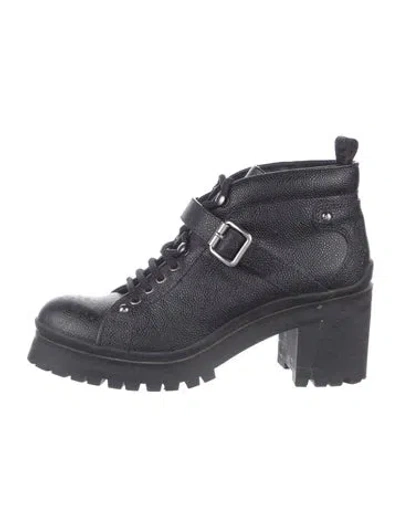 Pre-owned Miu Miu Leather Combat Boots In Black