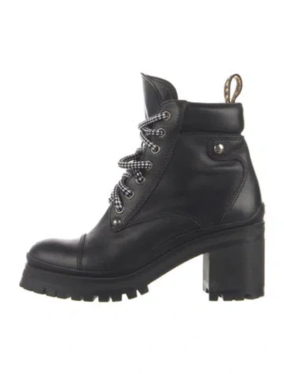 Pre-owned Miu Miu Leather Combat Boots In Black