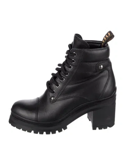 Pre-owned Miu Miu Leather Combat Boots In Black