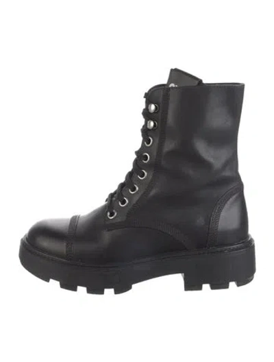 Pre-owned Miu Miu Leather Combat Boots In Black
