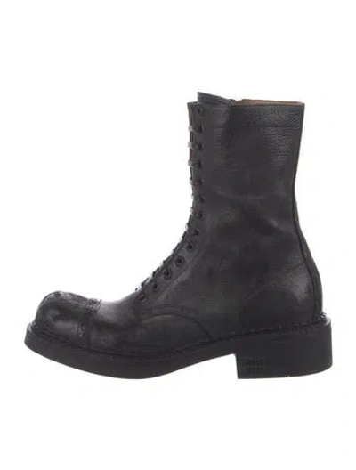 Pre-owned Miu Miu Leather Combat Boots In Black