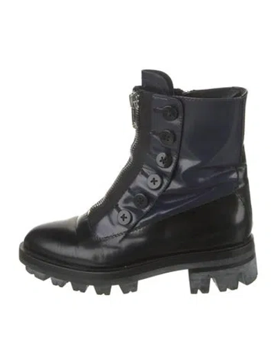 Pre-owned Miu Miu Leather Combat Boots In Black/blue