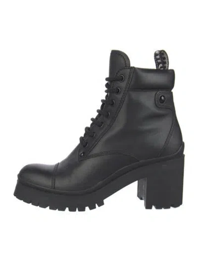 Pre-owned Miu Miu Leather Combat Boots In Blue